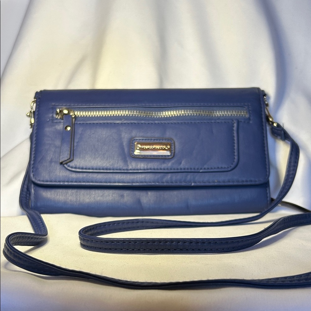 Franco Sarto Blue Clutch Wallet with Optional Crossbody Strap